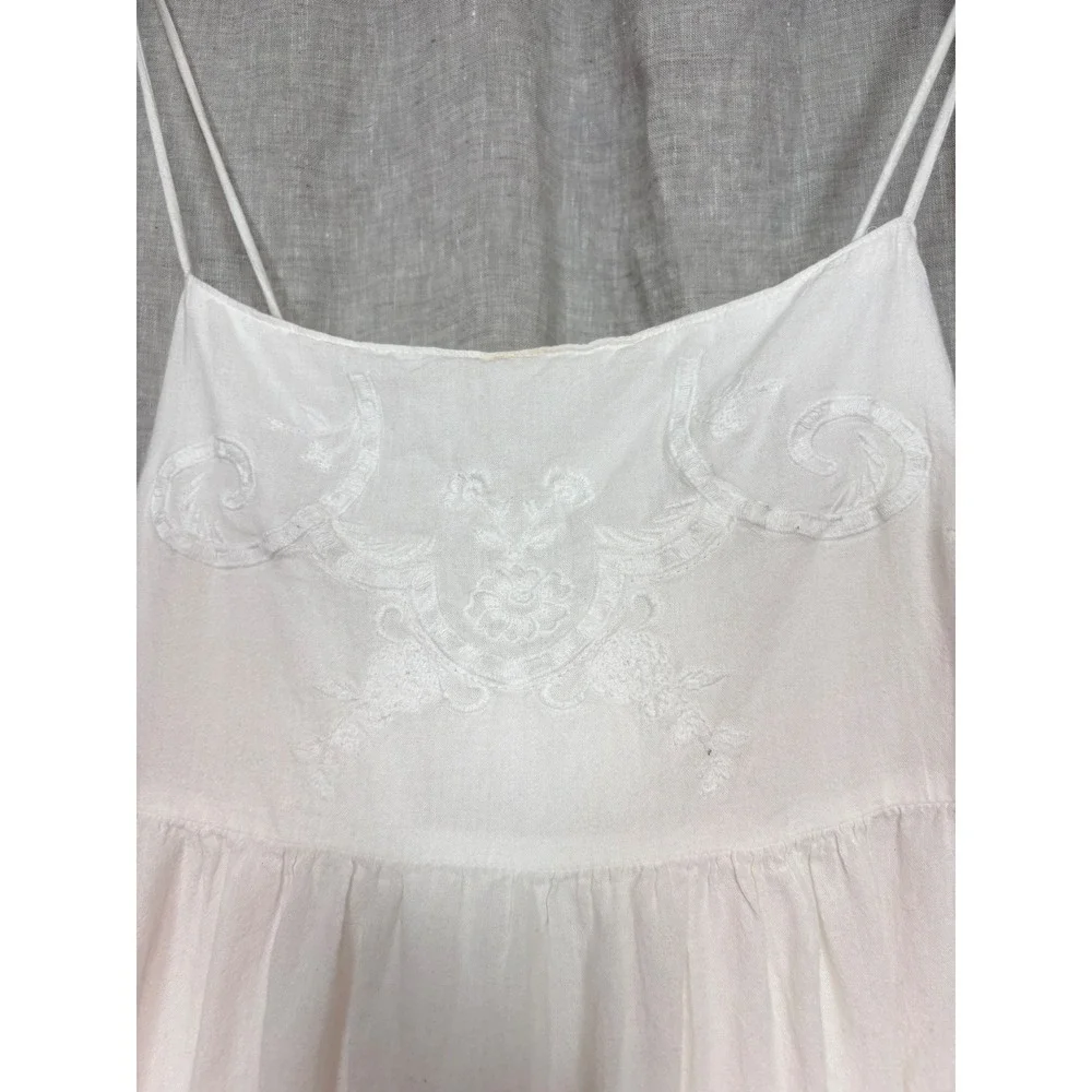 H&M Divided White Embroidered Cotton Ruffle Mini Dress Large Sundress Boho - Picture 2 of 8